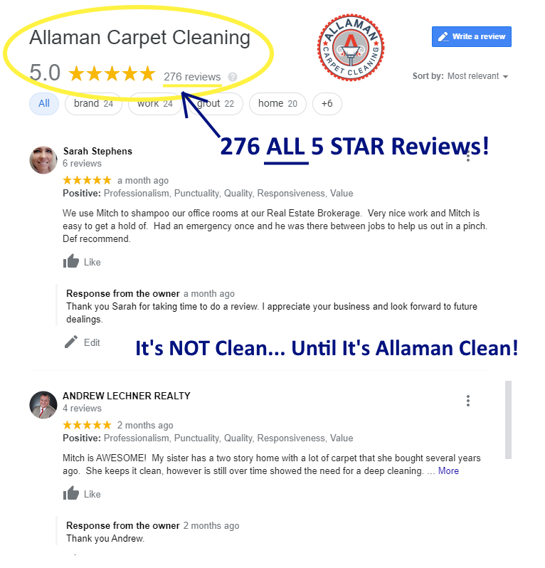 Allaman carpet tile grout and upholstery cleaning reviews on google